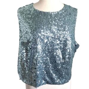 City Chic Top Be Dazzle Sequin Topaz Blue Silver Sleeveless Plus Size XXL 24 NEW